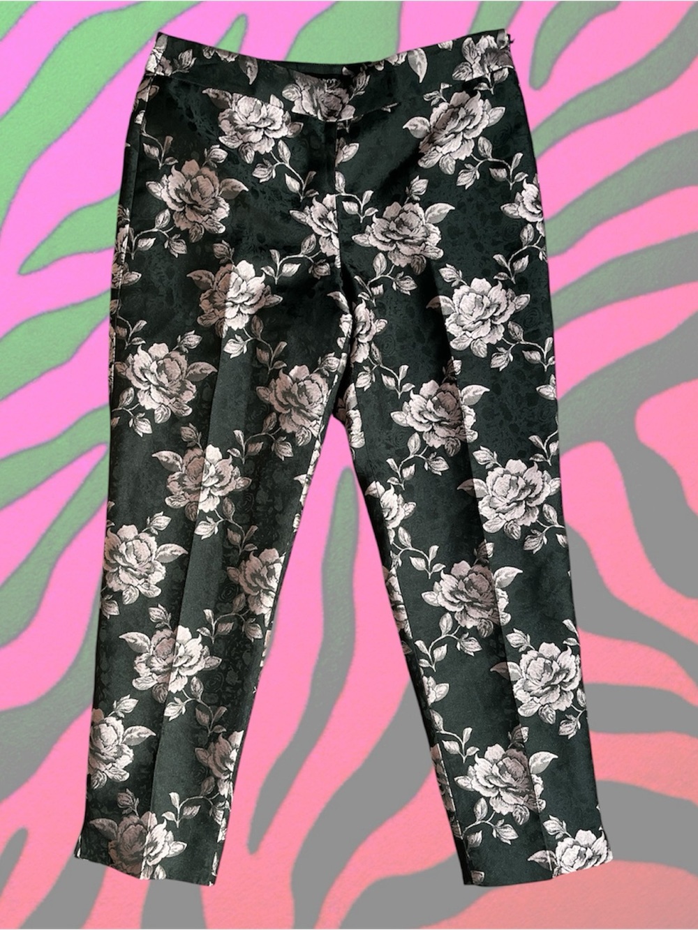 dark romance whimsygoth floral jacquard purple rose trousers